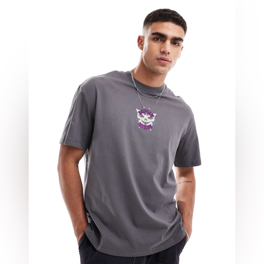 Bershka butterfly back printed t-shirt‎ in grey M
